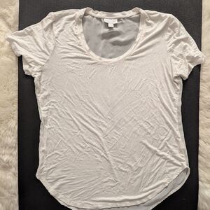 Bisou Bisou Sheer Back Soft Rounded Hem Short Sleeve Tee Shirt